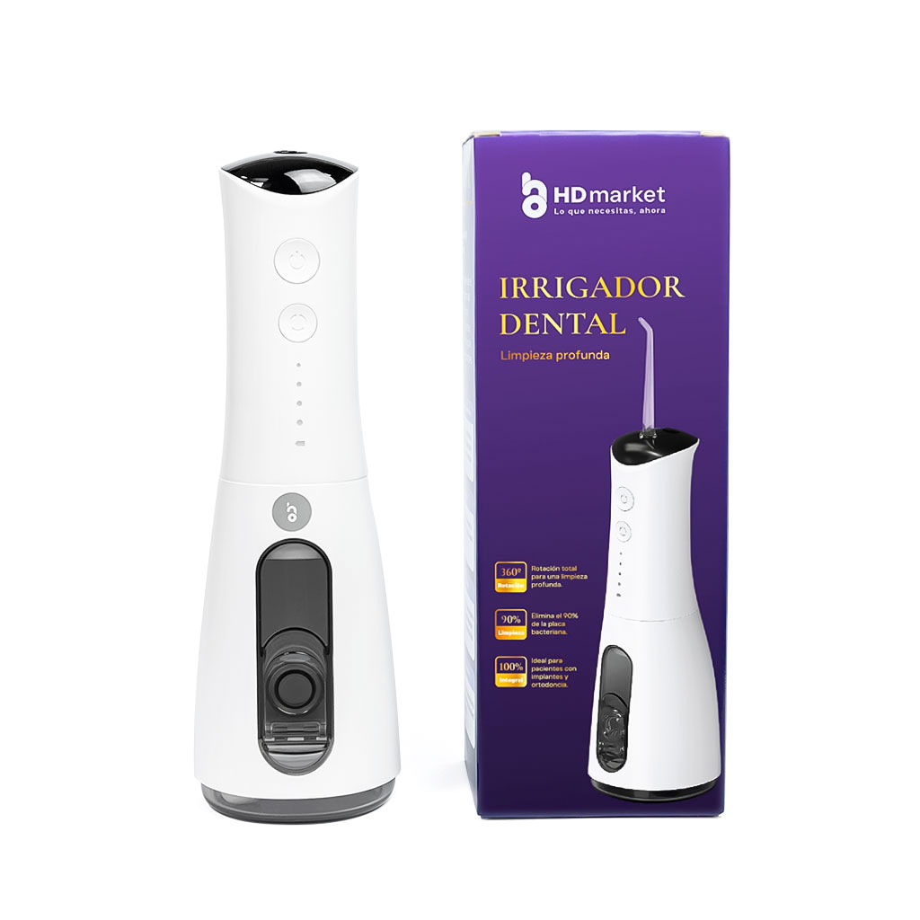 Irrigador dental HDmarket con su caja original de presentación